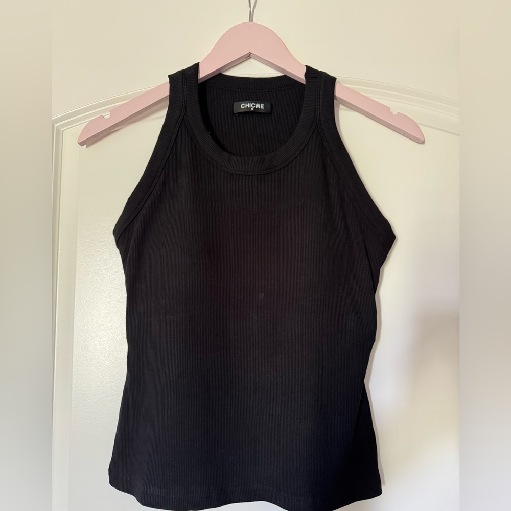 Chic Me Black Ribbed Tank Top, Medium, New